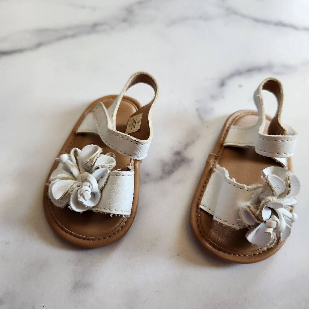Trimfoot baby girl white floral open toe sandal summer shoe